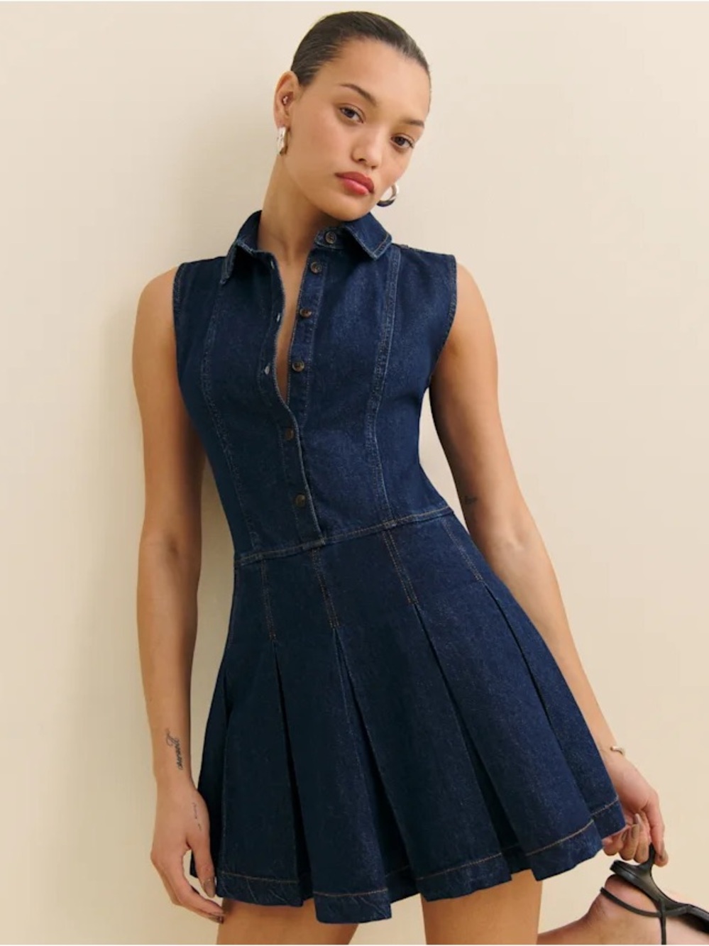 Reformation NWT Arella Denim Mini A-Line Button Shirt Dress Size 8